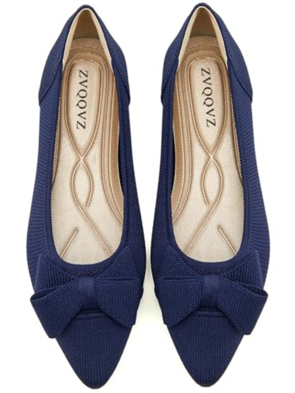 Women's Knit Mesh Pointed Toe Ballet Flats with Bow, Washable, Slip Resistant